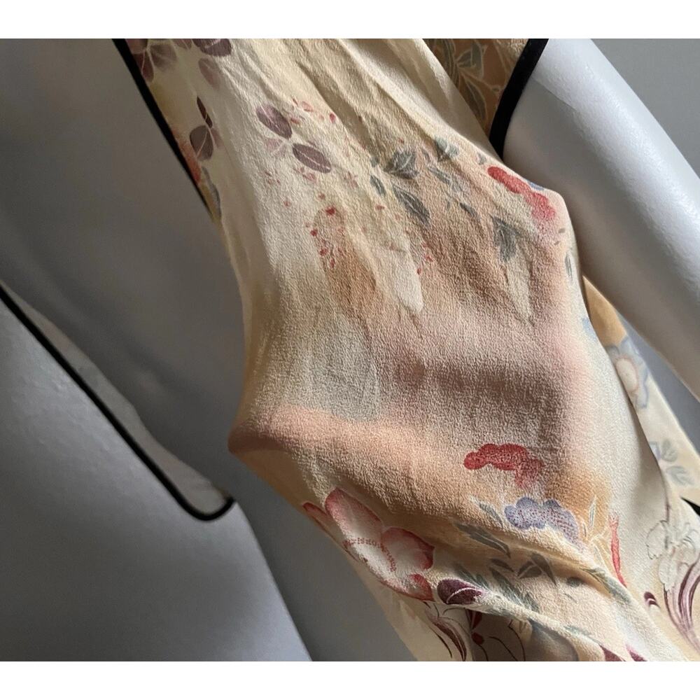 VTG CITRON Santa Monica 100% Silk Floral Open Front Kimono Cardigan Cover Up XS - Picture 7 of 16